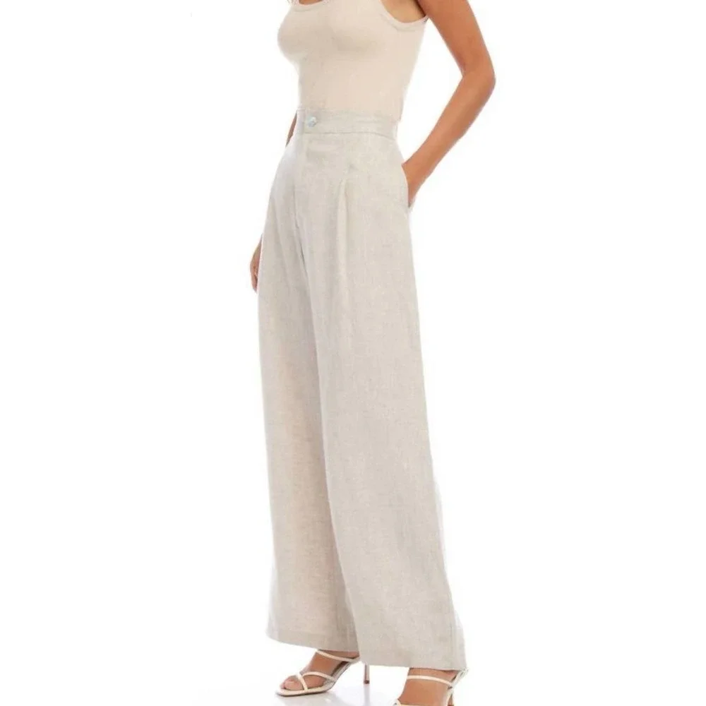 FIFTEEN TWENTY Women's Linen High‎ Rise Wide Leg Pants Size M Oatmeal NWT $234
